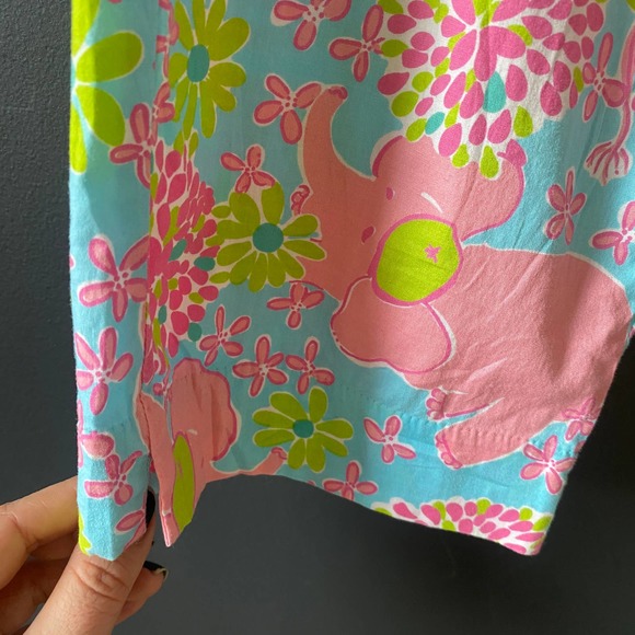 Lilly Pulitzer White Label Blue Pink Elephant Floral Print Pants Size 8 - Picture 10 of 12